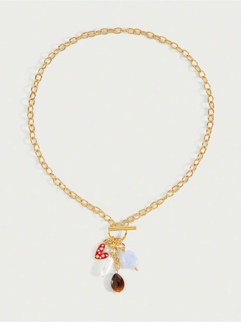 18K Gold Plated Chain Toggle Necklace with Charms - Picture 4 of 7
